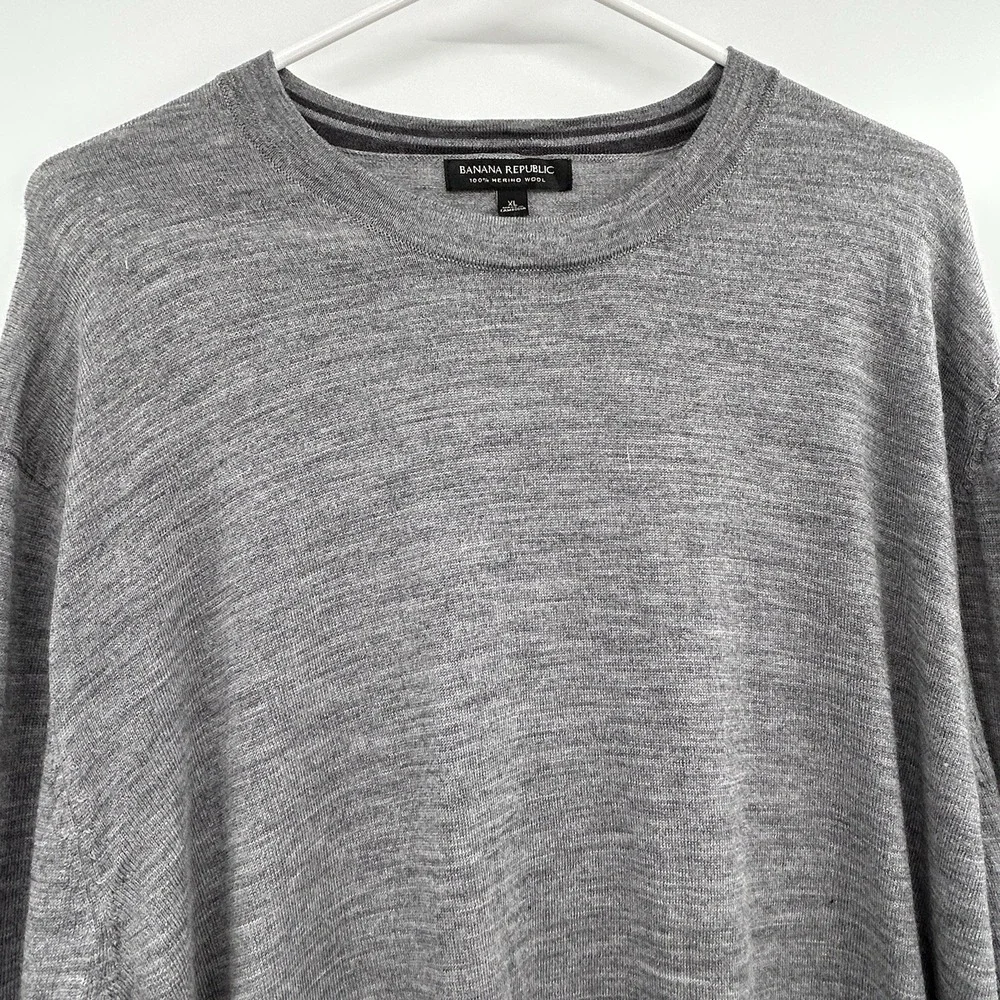 Banana Republic Mens Merino‎ Wool Crewneck Pullover Sweater Sz XL Gray Classic